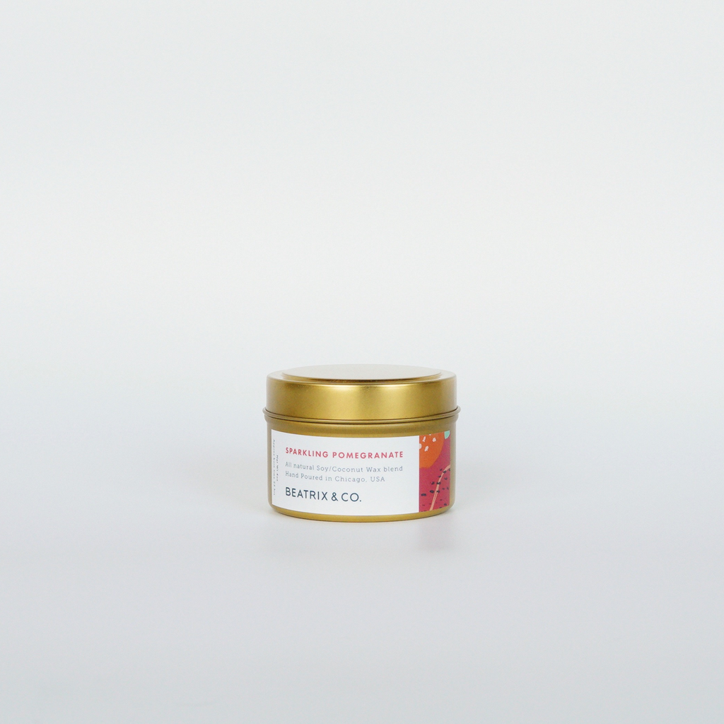 SPARKLING POMEGRANATE 4 OZ GOLD CANDLE TIN